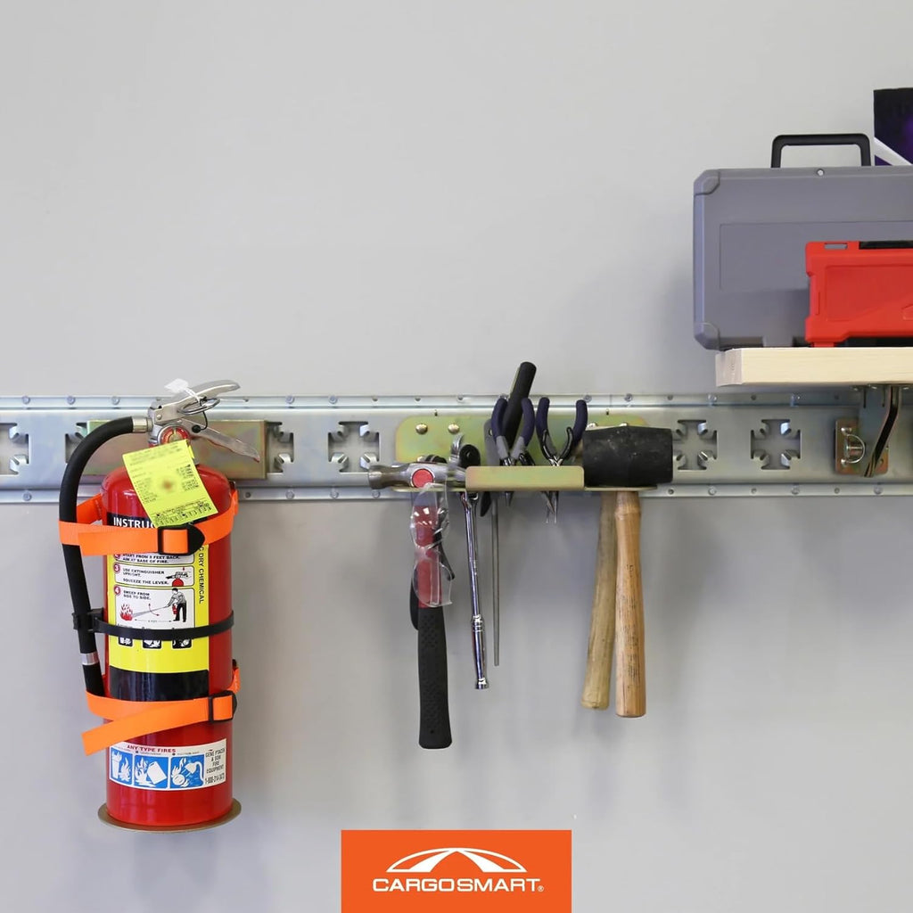 CargoSmart Fire Extinguisher Holder – Heavy-Duty Steel Mount Compatible with E-Track & X-Track Rails (Up to 50 lb, 8″ Diameter)
