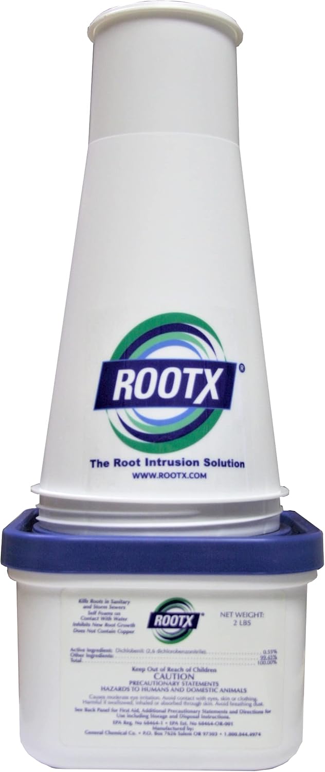 Root X - 2LB. JAR with Funnel/APPLICATOR Foaming Root Control for Sewer Lines and Septic Systems