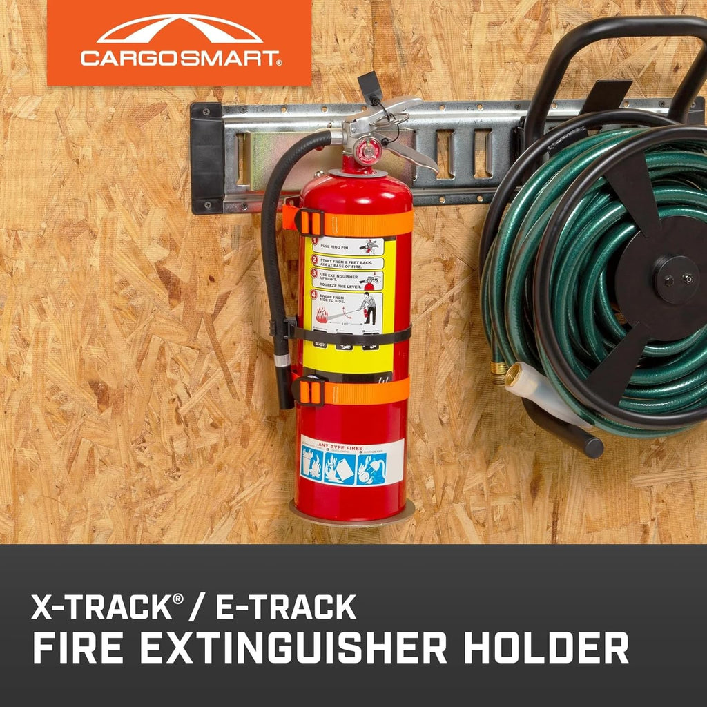 CargoSmart Fire Extinguisher Holder – Heavy-Duty Steel Mount Compatible with E-Track & X-Track Rails (Up to 50 lb, 8″ Diameter)