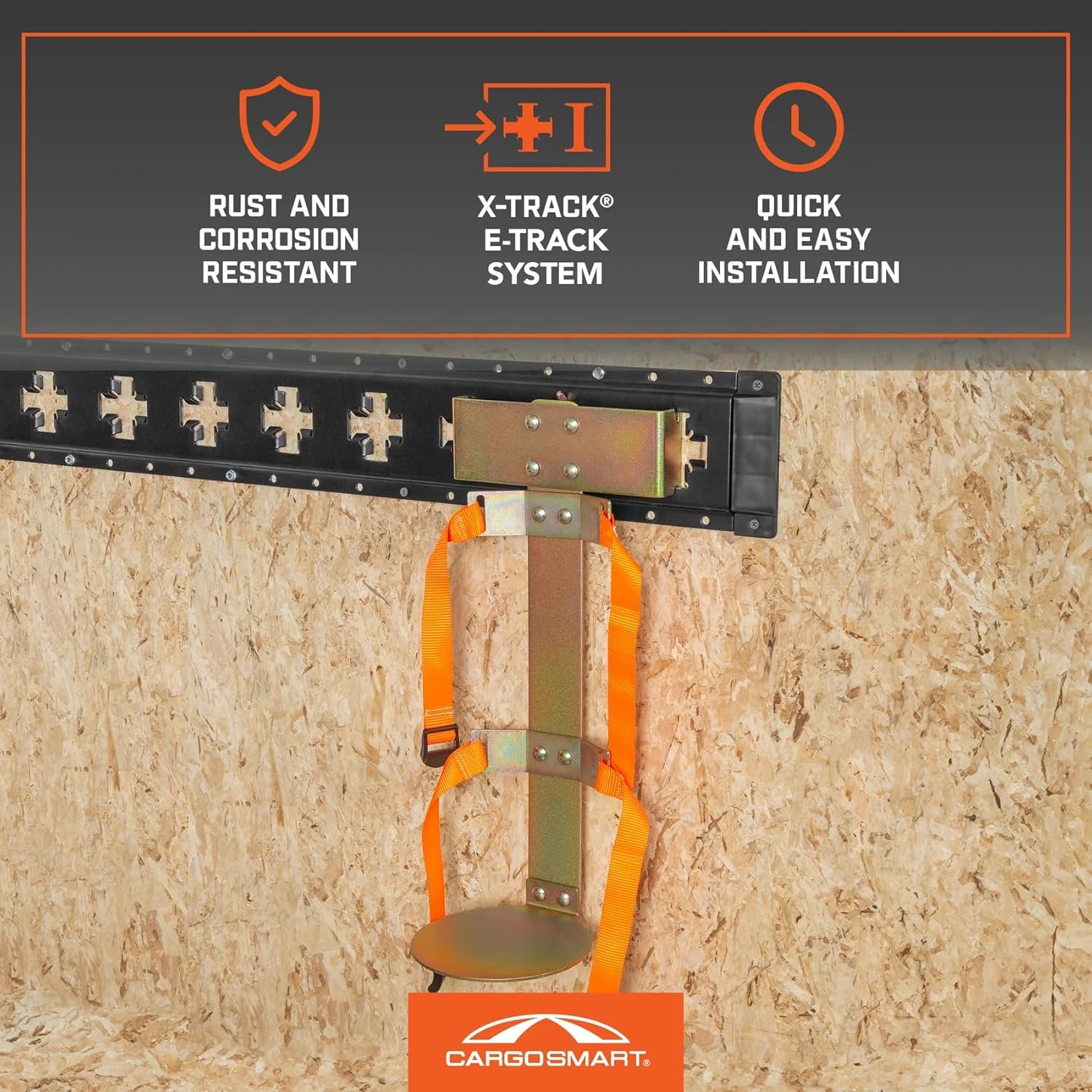 CargoSmart Fire Extinguisher Holder – Heavy-Duty Steel Mount Compatible with E-Track & X-Track Rails (Up to 50 lb, 8″ Diameter)