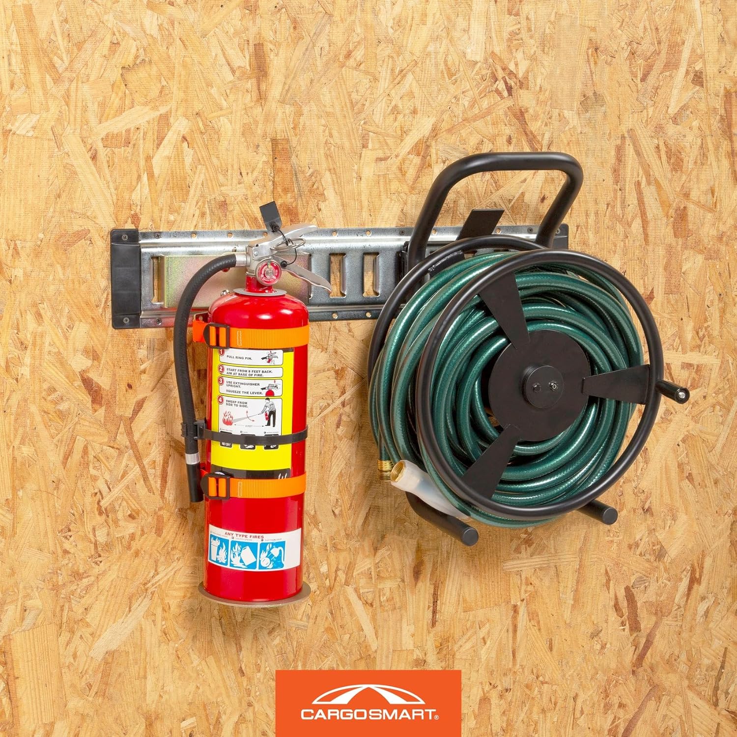 CargoSmart Fire Extinguisher Holder – Heavy-Duty Steel Mount Compatible with E-Track & X-Track Rails (Up to 50 lb, 8″ Diameter)