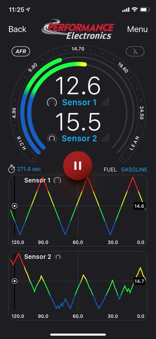 Dual PE Wideband O2 Controller app screen