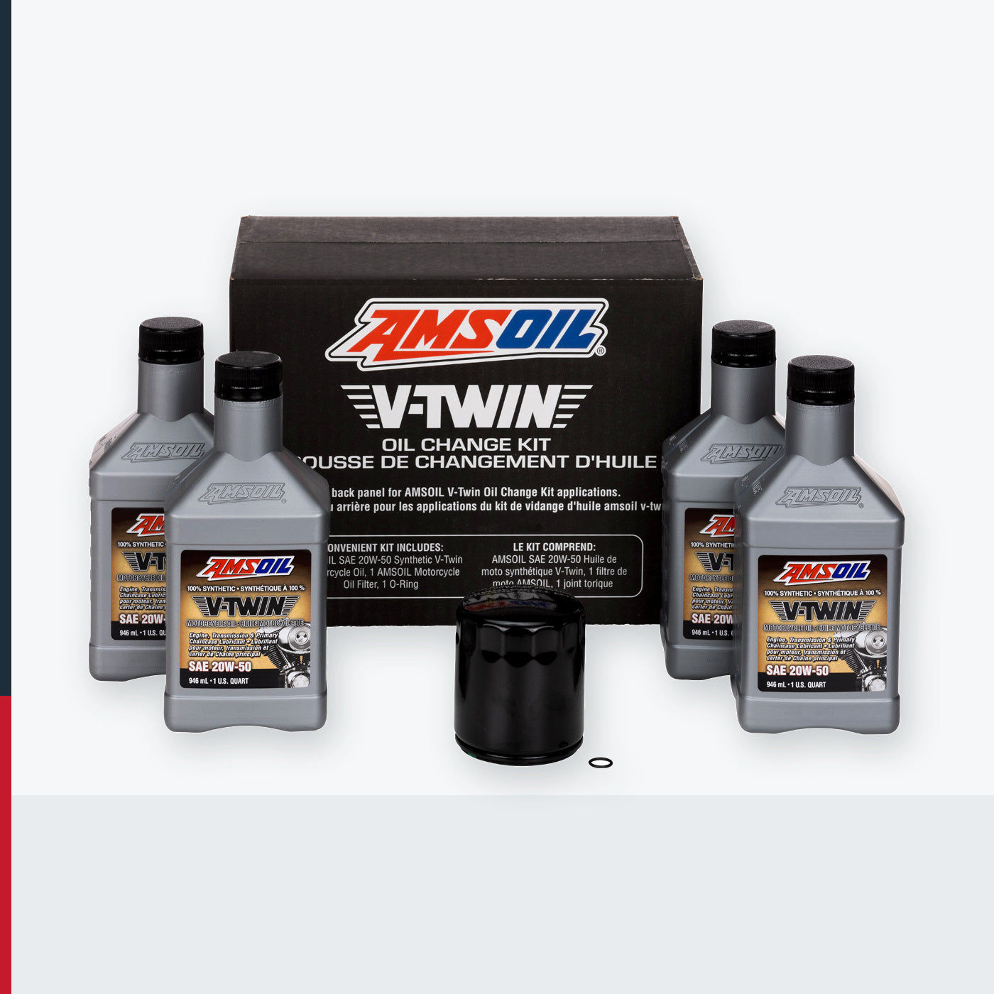 AMSOIL 20W-50 Synthetic V-Twin Oil Change Kit - 4 Quarts with Black Filter - HDBKC (HDBKC-EA)