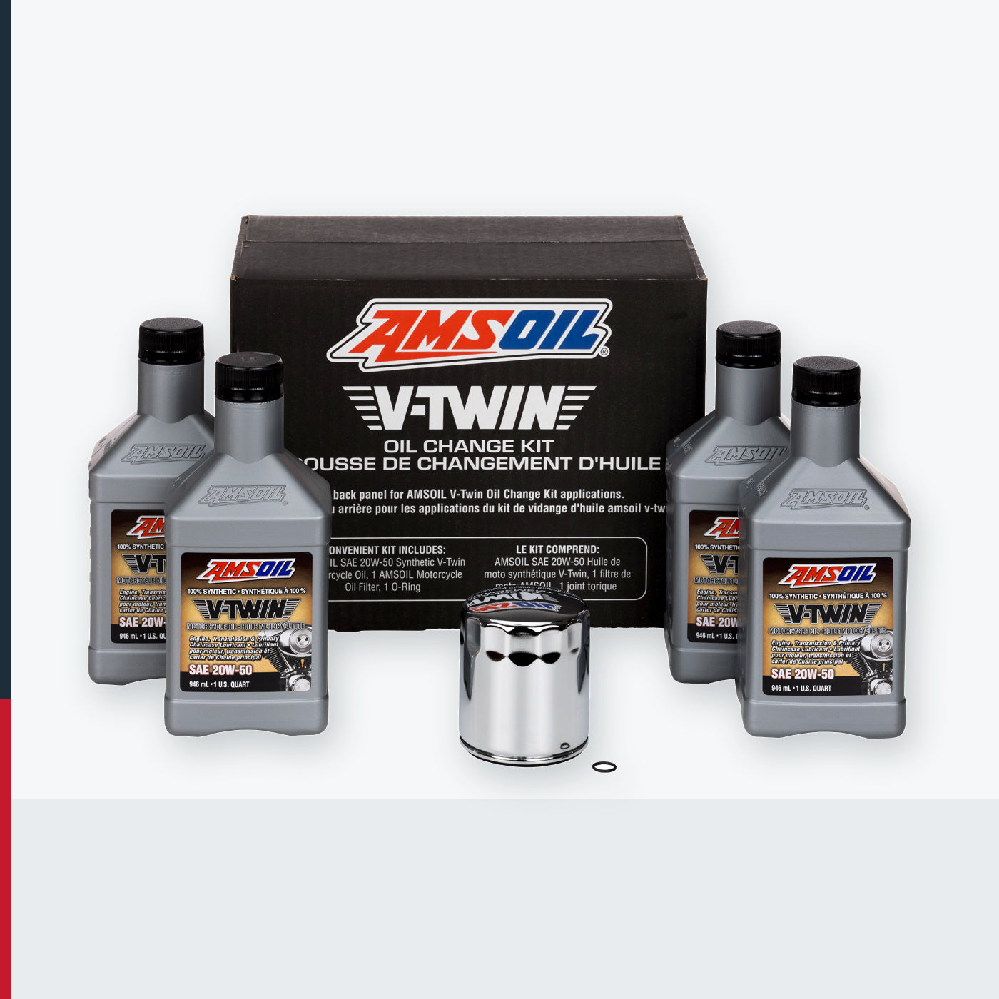 AMSOIL 20W-50 Synthetic V-Twin Oil Change Kit - 4 Quarts with Chrome Filter - HDCKC (HDCKC-EA)