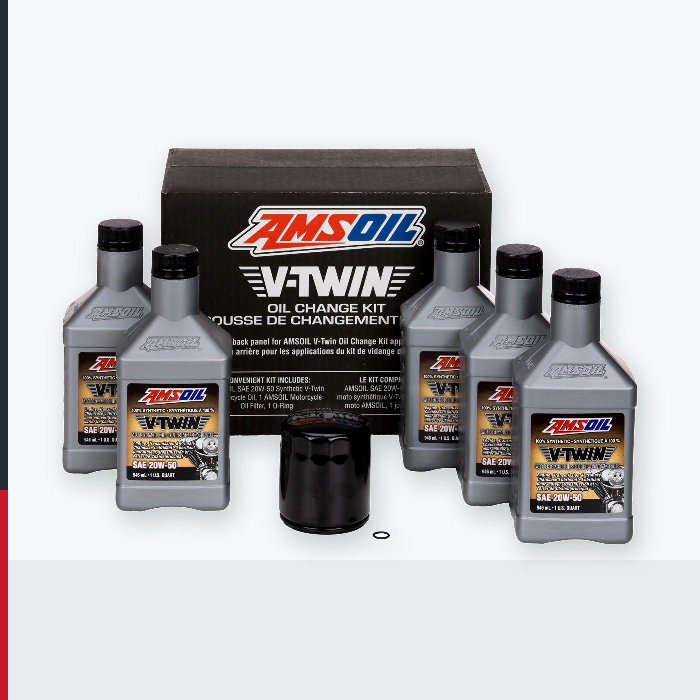AMSOIL 20W-50 Synthetic V-Twin Oil Change Kit - 5 Quarts with Black Filter - HDMBC (HDMBC-EA)