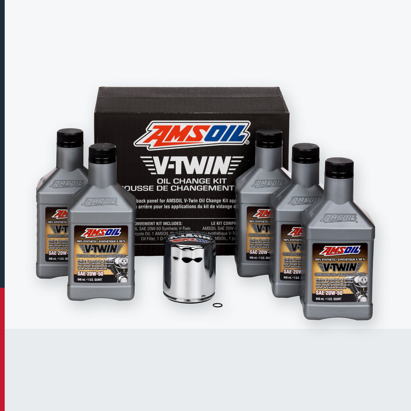 AMSOIL 20W-50 Synthetic V-Twin Oil Change Kit - 5 Quarts with Chrome Filter - HDMCC (HDMCC-EA)