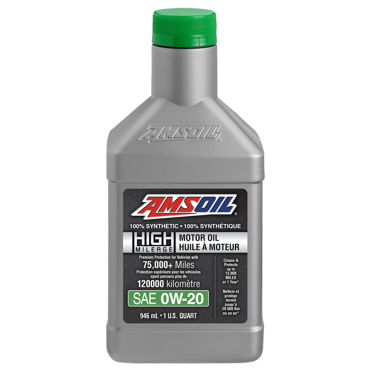 AMSOIL 0W-20 100% Synthetic High-Mileage Motor Oil - 946 ml Bottle (HM020QTC-EA)