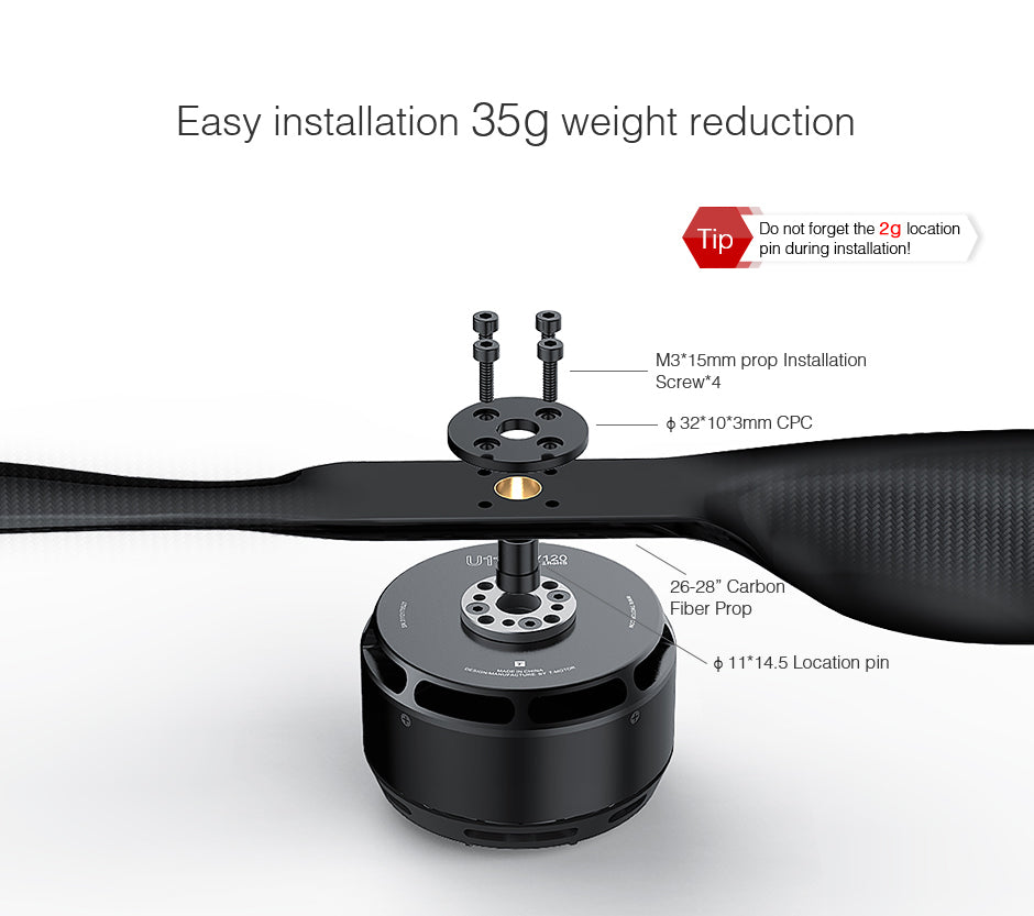 T-MOTOR U11II KV120 installation reference; propeller not included