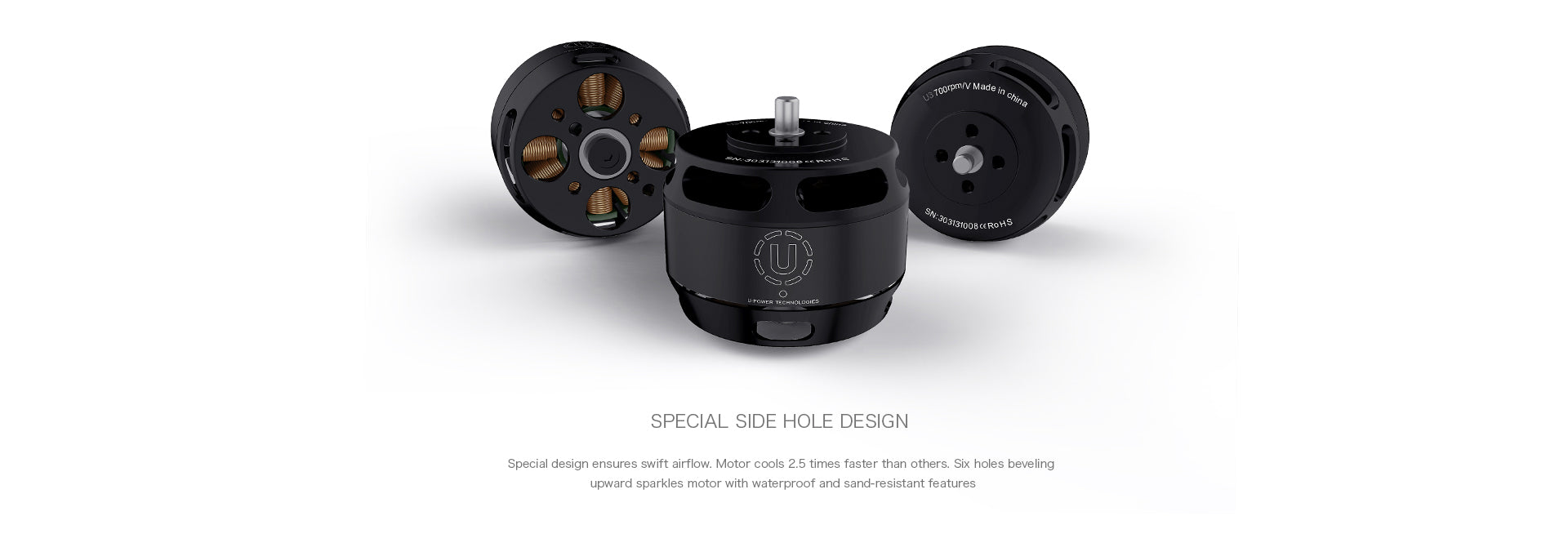 T-MOTOR U3 side-hole cooling and debris protection design