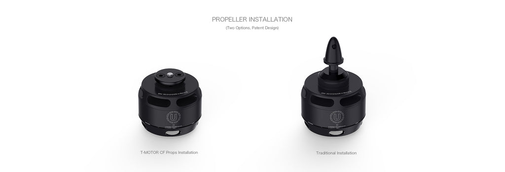 T-MOTOR U3 propeller installation methods; propeller sold separately