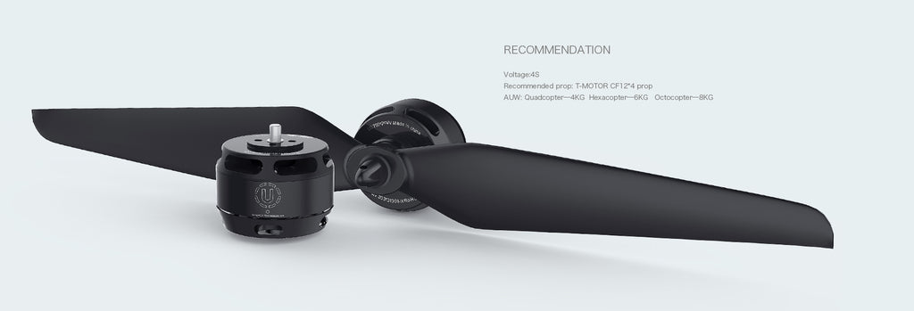 T-MOTOR U3 KV700 recommended 4S power system and propeller sizes; accessories sold separately