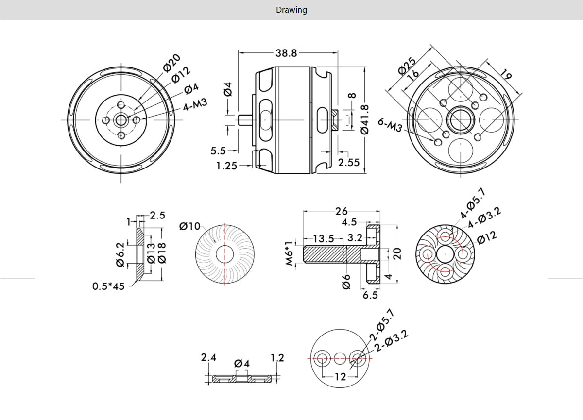 T-MOTOR U3 technical dimension drawing