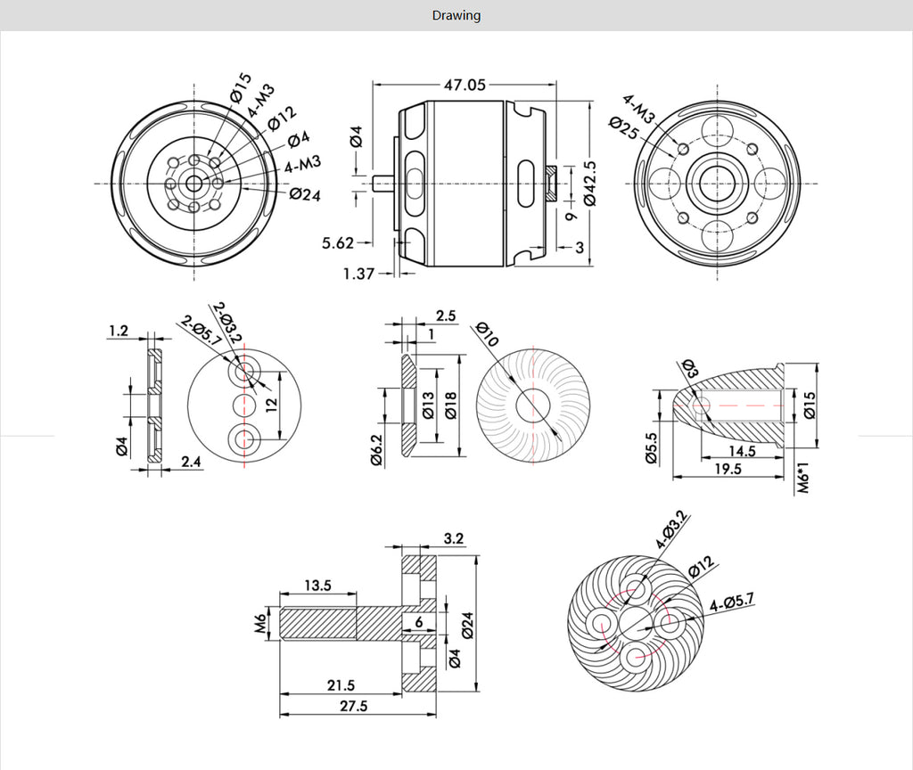 T-MOTOR U5 technical dimension drawing