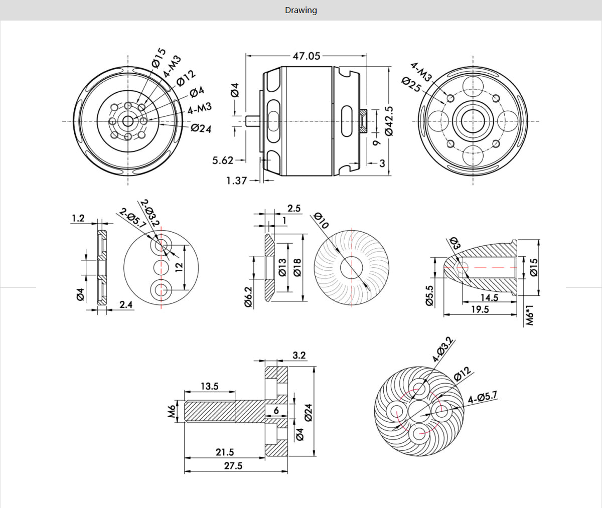 T-MOTOR U5 technical dimension drawing