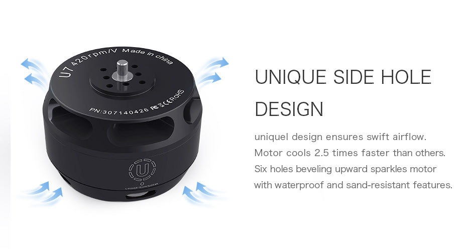 T-MOTOR U7 V2.0 side-hole cooling and debris protection design