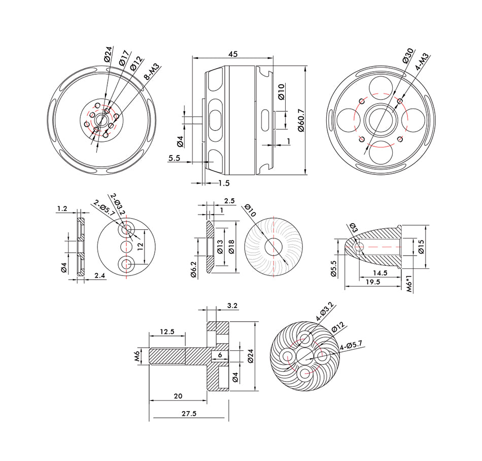 T-MOTOR U7 V2.0 technical dimension drawing